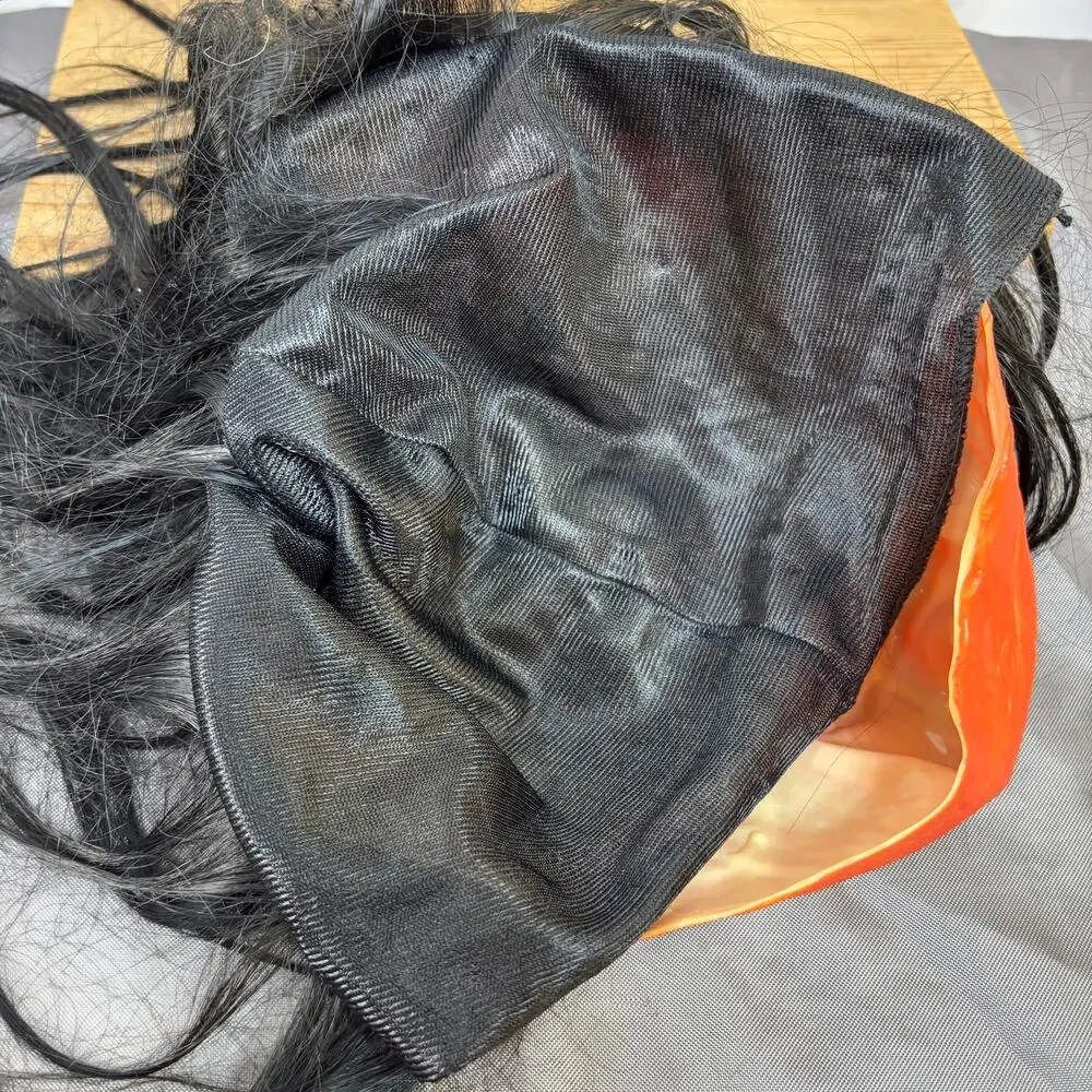 VTG 1970s Red Devil Demon Halloween Mask Stringy Black Hair Grotesque Rubber?